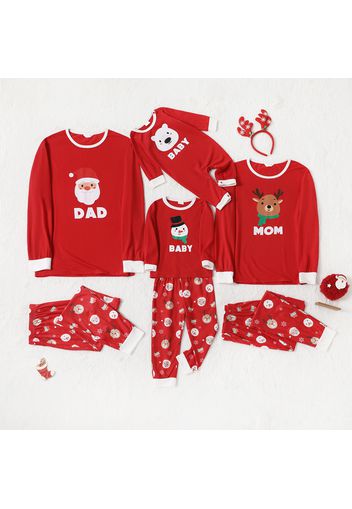 Christmas Cartoon Letter Print Red Family Matching Long-sleeve Pajamas Sets (Flame Resistant)