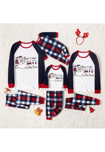 Christmas Santa and Letter Print Family Matching Raglan Long-sleeve Plaid Pajamas Sets (Flame Resistant)