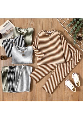 2-piece Toddler Boy Stripe Long-sleeve Henley Shirt and Pants Casual Set