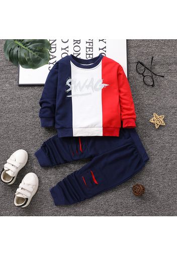 2pcs Toddler Boy Colorblock Letter Print Sweatshirt and Ripped Pants Set