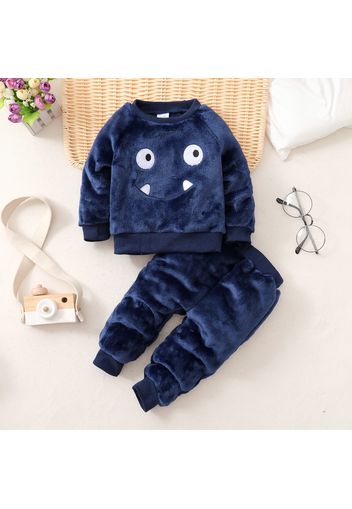 2pcs Baby Cartoon Animal Embroidered Long-sleeve Velvet Pullover Set