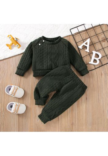 2pcs Solid Long-sleeve Imitation Knitting Baby Set