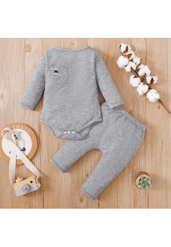 2pcs Baby Boy/Girl Solid Long-sleeve Romper and Elasticized  Waist Pants Set