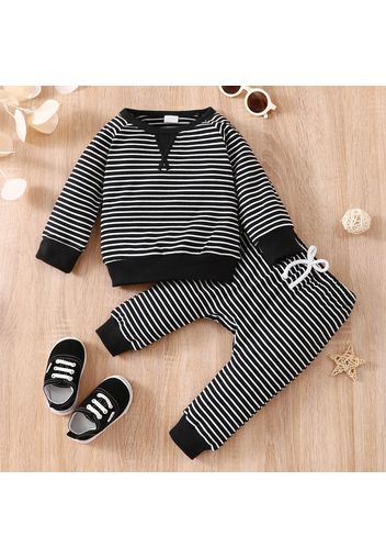 2pcs Baby All Over Striped Cotton Long-sleeve Pullover and Trousers Set