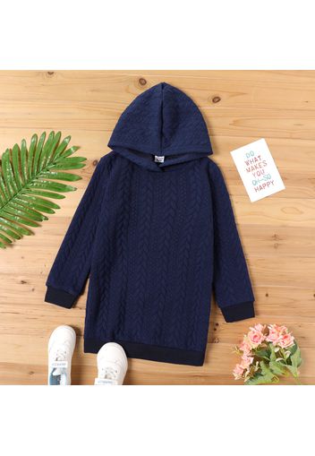 Kid Girl Solid Cable Knit Hooded Sweatshirt Dress