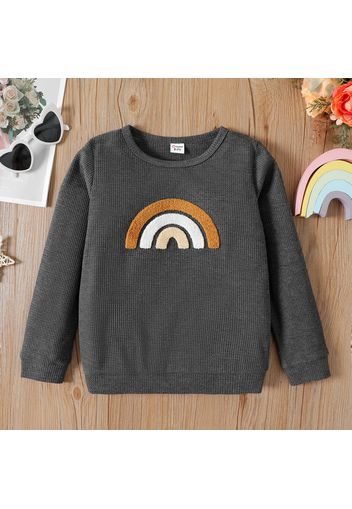 Kid Girl Rainbow Embroidered Waffle Pullover Sweatshirt