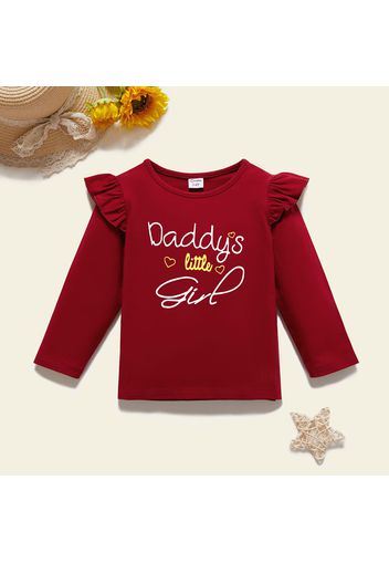 Toddler Girl Graphic Letter and Heart Print Ruffled Long-sleeve Tee