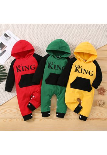 Baby Boy Letter Print Colorblock Raglan Long-sleeve Hooded Jumpsuit