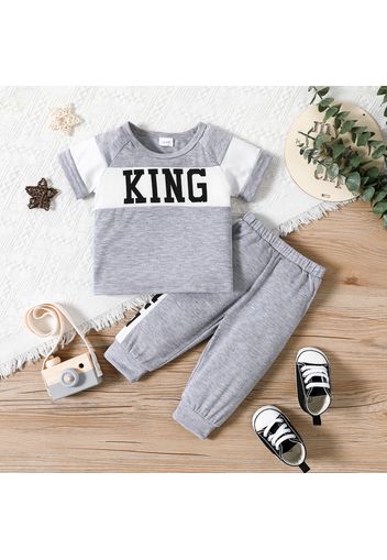 2pcs Baby Boy Letter Print Colorblock Short-sleeve T-shirt and Pants Set