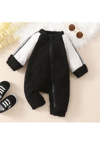 Baby Boy Thickened Fleece Raglan Long-sleeve Zip Jumpsuit