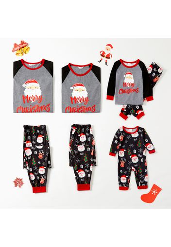 Family Matching Merry Christmas Santa and Letter Print Raglan Long-sleeve Pajamas Sets (Flame Resistant)