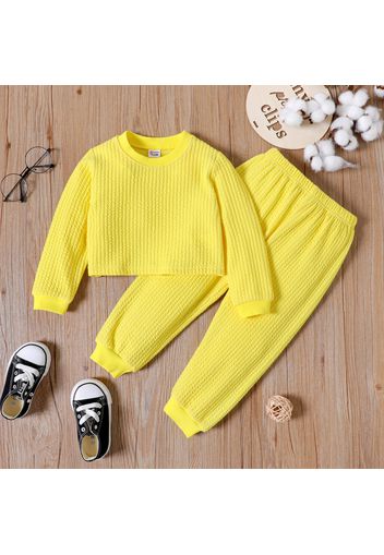 2pcs Toddler Girl Solid Color Textured Sweatshirt and Elasticized Pants Set