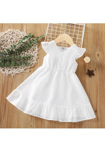 Toddler Girl Button Design V Neck Plaid Flutter-sleeve Dress