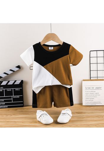 2pcs Baby Boy Short-sleeve Colorblock Tee and Shorts Set