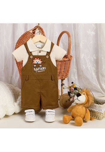 2pcs Baby Boy Short-sleeve Polo Shirt and Embroidered Overalls Shorts Set