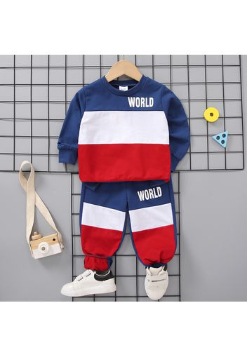 2-piece Toddler Boy Letter Print Colorblock Pullover Sweatshirt and Pants Casual Set