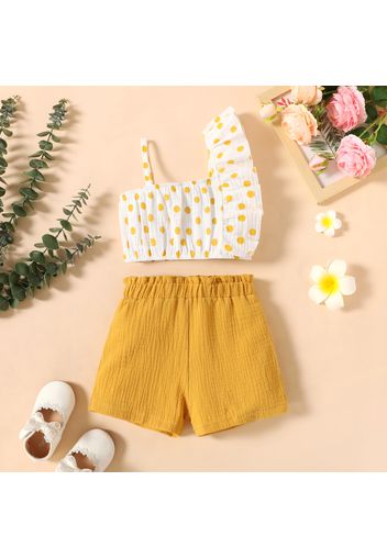 2-piece Toddler Girl 100% Cotton Floral Print Ruffled Camisole and Paperbag Shorts Set