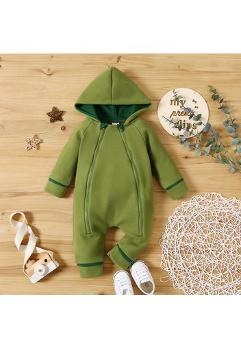 Baby Solid Thickened Long-sleeve Hooded Zip Jumpsuit