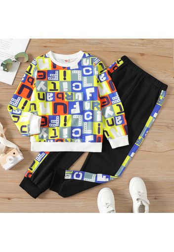 2-piece Kid Boy Letter Print Pullover Sweatshirt and Elasticized Pants Casual Set