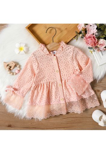 Baby Girl Lace Design Pink Hollow Out Button Up Outwear