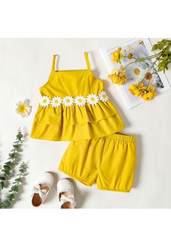 2-piece Toddler Girl Floral Design Layered Camisole and Elasticized Ginger Shorts Set