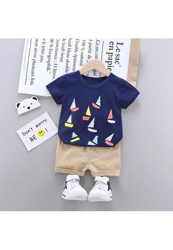 2pcs Sailboat Print Short-sleeve Baby Set