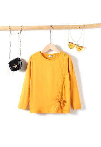 Kid Girl Casual Bowknot Design Drawstring Long-sleeve Tee