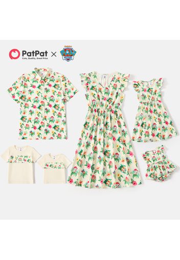 PAW Patrol Family Matching Allover Floral V Neck Flutter-sleeve Dresses and Short-sleeve Tops Sets