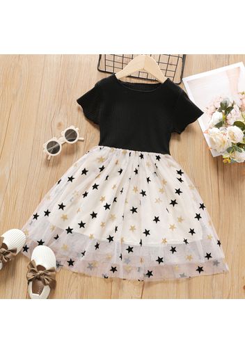 Toddler Girl Stars Glitter Design Mesh Splice Short-sleeve Dress