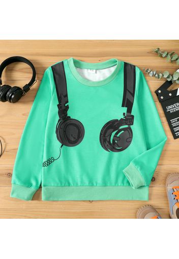 Kid Boy Headphone Print Casual Pullover Sweatshirt