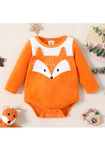 Baby Girl Cartoon Animal Print 3D Ears Long-sleeve Fleece Romper