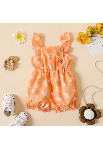 Baby Girl Button Design Allover Floral Print Overalls Shorts