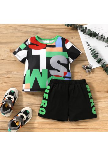 2-piece Toddler Boy Letter Print Short-sleeve Tee and Elasticized Shorts Set