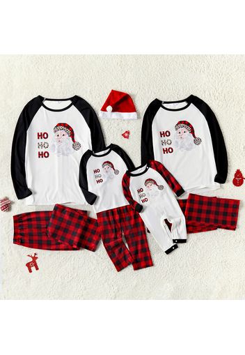 Christmas Santa and Letter Print Family Matching Raglan Long-sleeve Pajamas Sets (Flame Resistant)