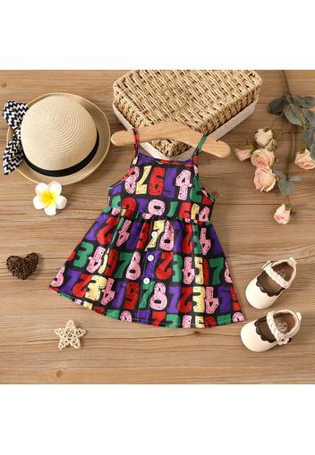 Baby Girl Allover Number Print Button Front Cami Dress