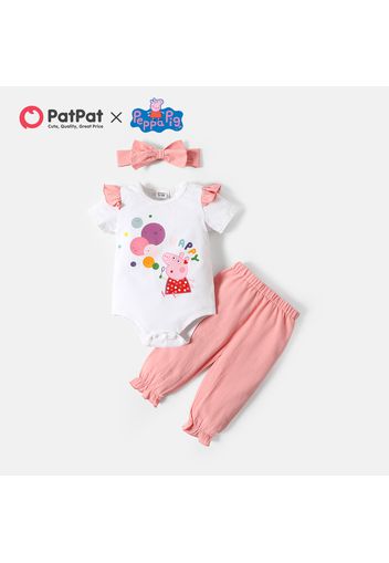 Peppa Pig 3pcs Baby Girl Cartoon Pig Print Short-sleeve Romper Set