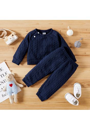 2pcs Solid Long-sleeve Imitation Knitting Baby Set