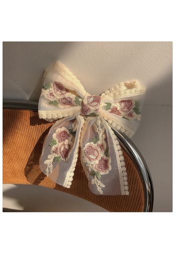 Women Embroidery Floral Bow Lace Hair Clip Hair Accessory