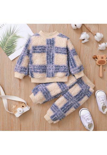 2-piece Baby Boy Plaid Fuzzy Sweatshirt and Pants Casual Set