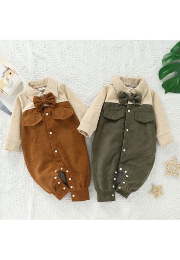 Baby Boy Solid Splicing Corduroy Long-sleeve Gentleman Jumpsuit