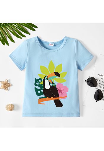 Toddler Graphic Plant and Parrot Print Short-sleeve Tee