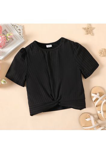 Kid Girl Solid Color Ribbed Twist Knot Short-sleeve Tee