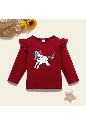 Toddler Girl Graphic Unicorn Print Ruffled Long-sleeve Tee