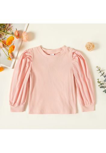 Toddler Girl Puff-sleeve Solid Ribbed Top