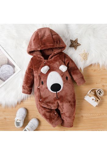 Baby Boy Cartoon Animal Pattern Thickened Fleece Snap-up Long-sleeve Hooded Jumpsuit