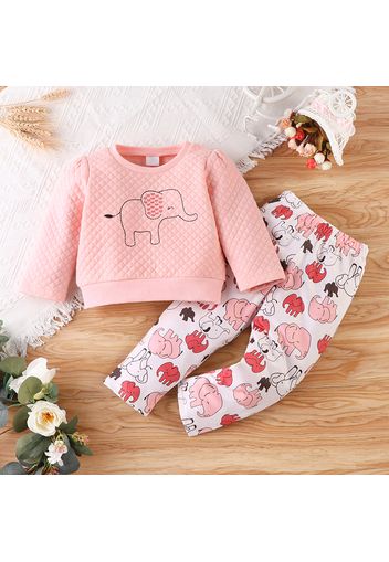 2-piece Toddler Girl Elephant Print Textured Sweatshirt and Pants Set