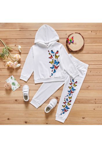 2-piece Kid Girl Butterfly Print Hoodie and Elasticized Pants Set