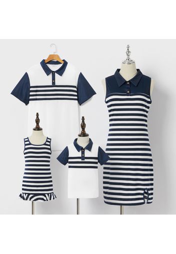 Mosaic Stripe Print Family Matching Navy Blue and White/Pink/Army green Sets