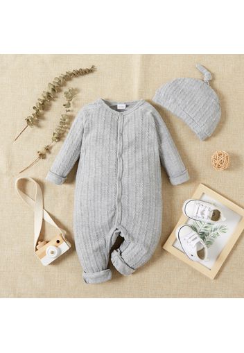 2pcs Baby Boy/Girl Solid Long-sleeve Jumpsuit One-piece Coverall Set