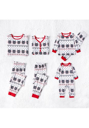 Christmas All Over Snowflake Print White Family Matching Long-sleeve Pajamas Sets (Flame Resistant)